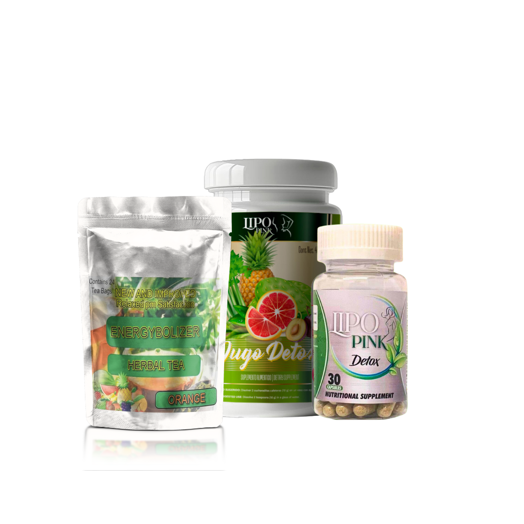 Kit Saca la Cacá (Té Energybolizer + Detox Lipo Pink+ Jugo Verde)