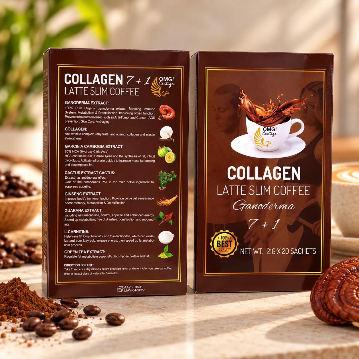 PACK ESPECIAL 5X$100 | Collagen Latte Slim Coffee 7+1 – Ganoderma