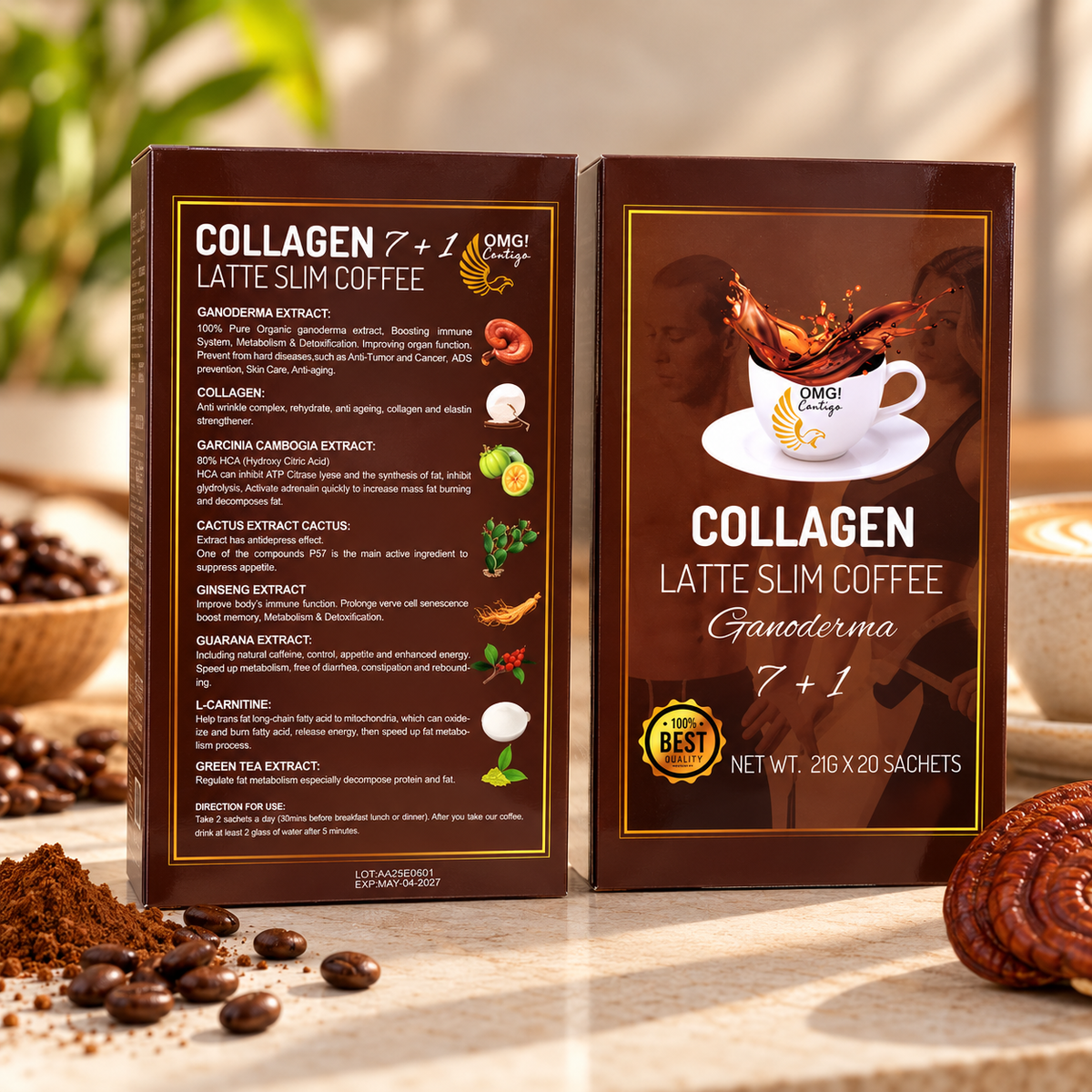 PACK ESPECIAL 5X$100 | Collagen Latte Slim Coffee 7+1 – Ganoderma